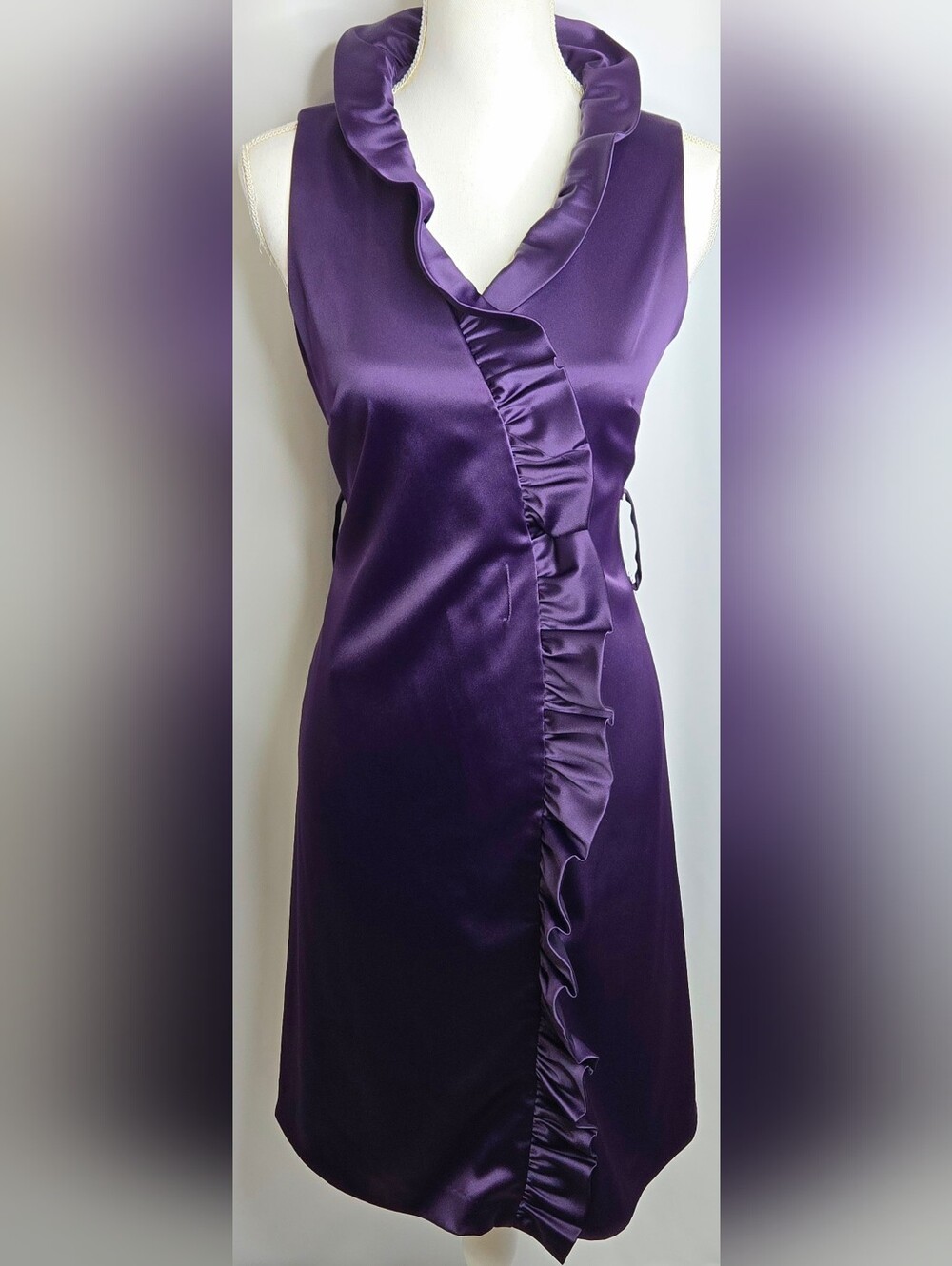 Eliza J Purple Satin Ruffle High Quality Wedding Guest MOB MOG Dress NWOT Size 8